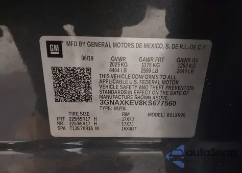 2019 Chevrolet Equinox Lt z USA, uszkodzony, nr VIN 3GNAXKEV8KS677560